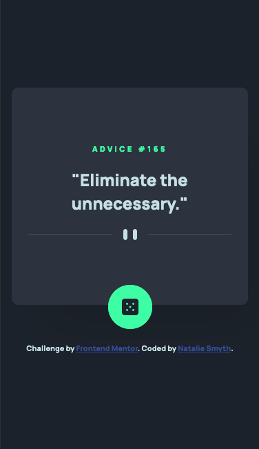 a portrait screenshot of the homepage of my advice generator website designed for small screens.